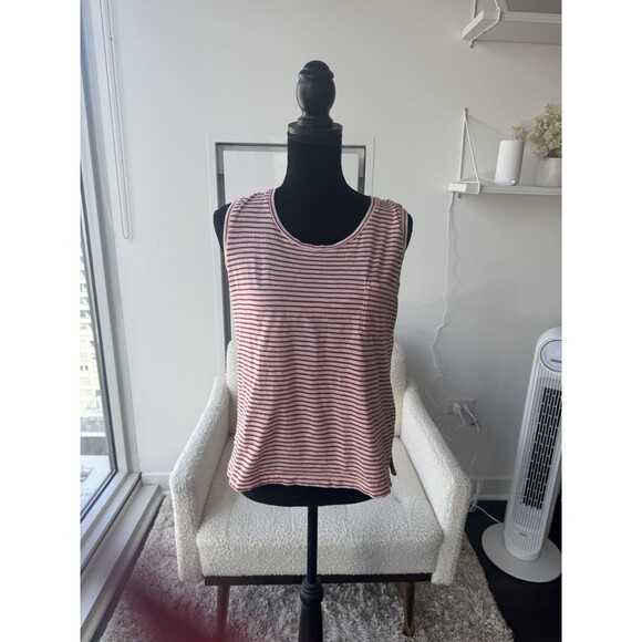 Madewell Red White Stripe Pocket Front Sleeveless Tank Size Medium - Picture 1 of 6